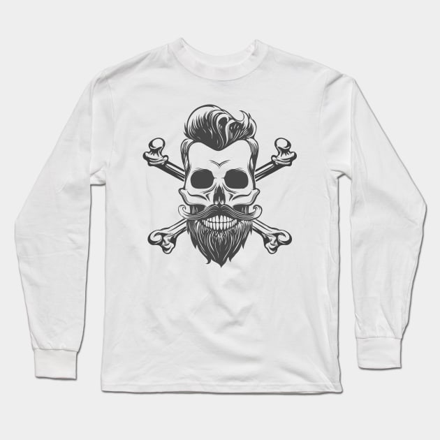 Skull with Beard and Crossed Bones Long Sleeve T-Shirt by devaleta